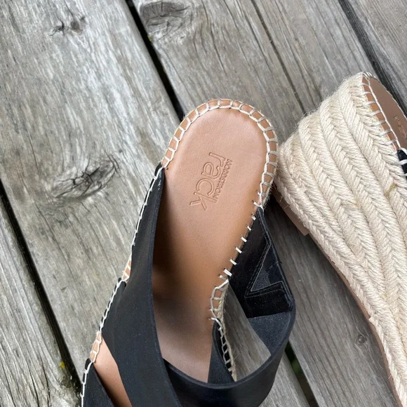 Nordstrom Rack Black Espadrille Wedge Slide Sandals NEVER WORN - Picture 2 of 5